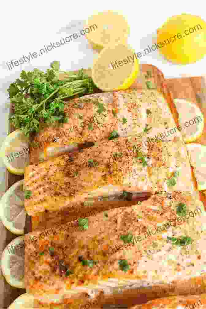 A Baked Salmon Fillet With Lemon And Herbs. Air Fryer Cookbook: 800 Recipes For Beginners Easy Quick And Tasty For You And Your Family