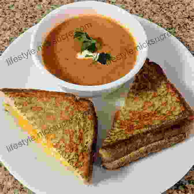A Grilled Cheese Sandwich And A Bowl Of Tomato Soup. Air Fryer Cookbook: 800 Recipes For Beginners Easy Quick And Tasty For You And Your Family