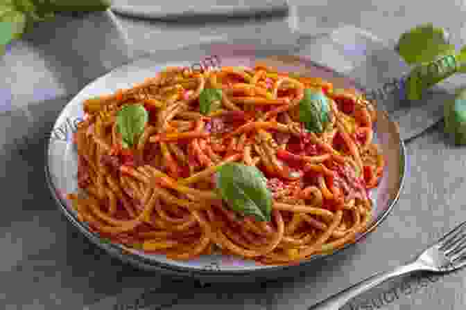 A Plate Of Spaghetti Topped With Tomato Sauce. Air Fryer Cookbook: 800 Recipes For Beginners Easy Quick And Tasty For You And Your Family